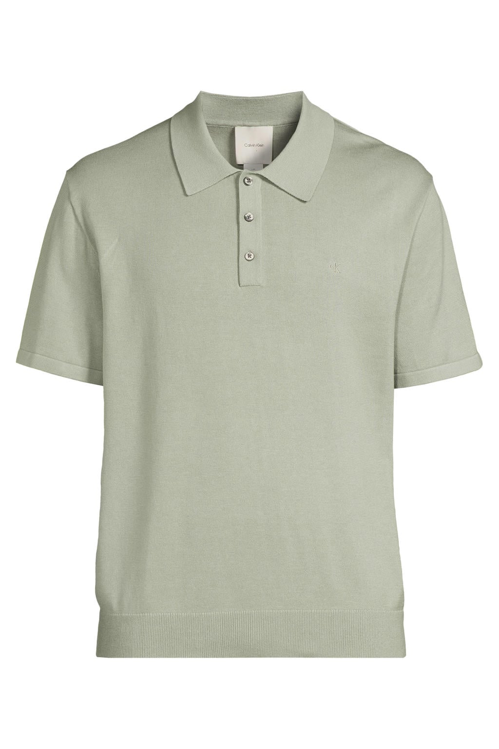 Lichtgroene heren Calvin Klein regular polo fijn gebreid van katoen met effen en korte mouwen
