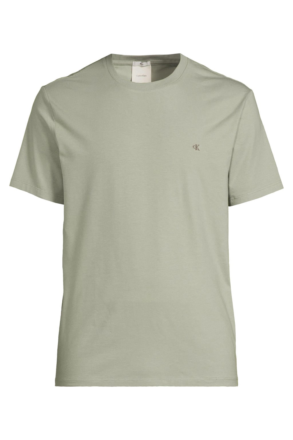 Lichtgroene heren Calvin Klein slim T-shirt van katoen met effen, korte mouwen en ronde hals
