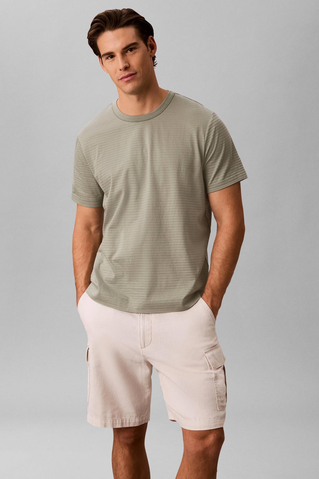 Groene heren Calvin Klein regular T-shirt van katoen met effen, korte mouwen en ronde hals