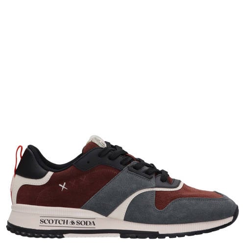Scotch & Soda suède sneaker met meerkleurige print donkerbruin