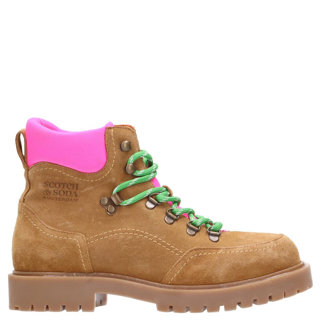 Beige en roze dames Scotch & Soda Toby suède veterboots met profielzool -