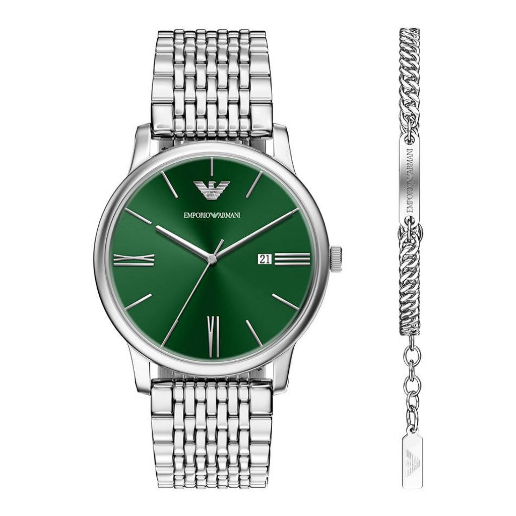 Emporio Armani horloge + armband AR80087SET zilverkleurig