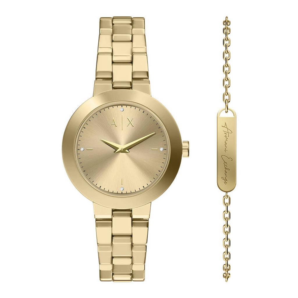 Armani Exchange horloge + armband AX7177SET goudkleurig
