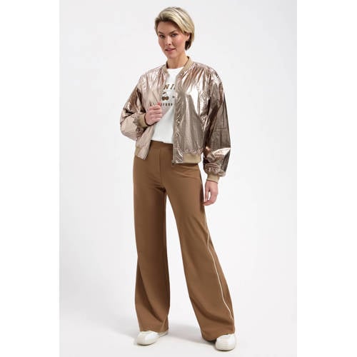 Lady Day flared broek met streepprint bruin afbeelding