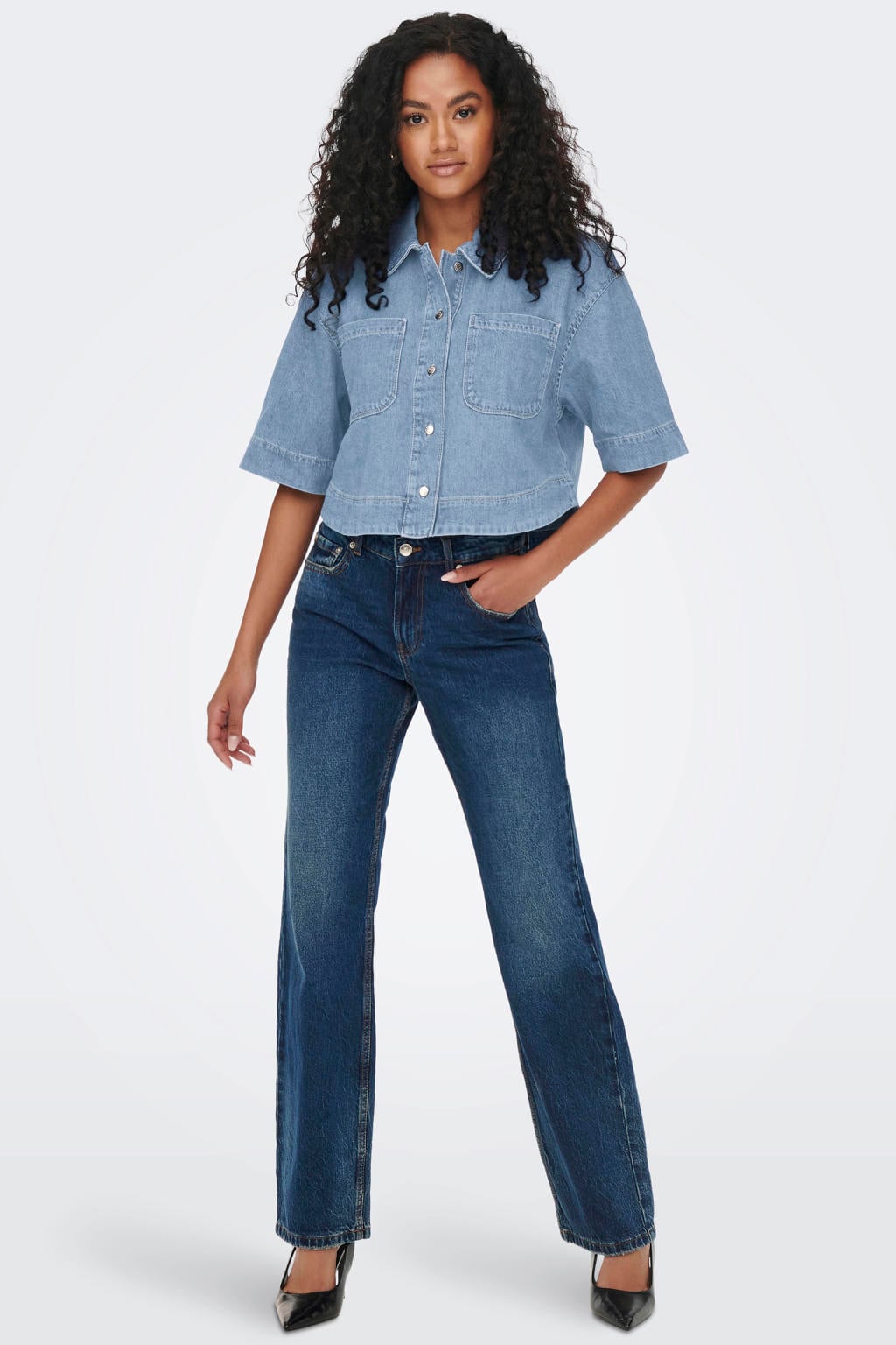 ONLY denim blouse blauw