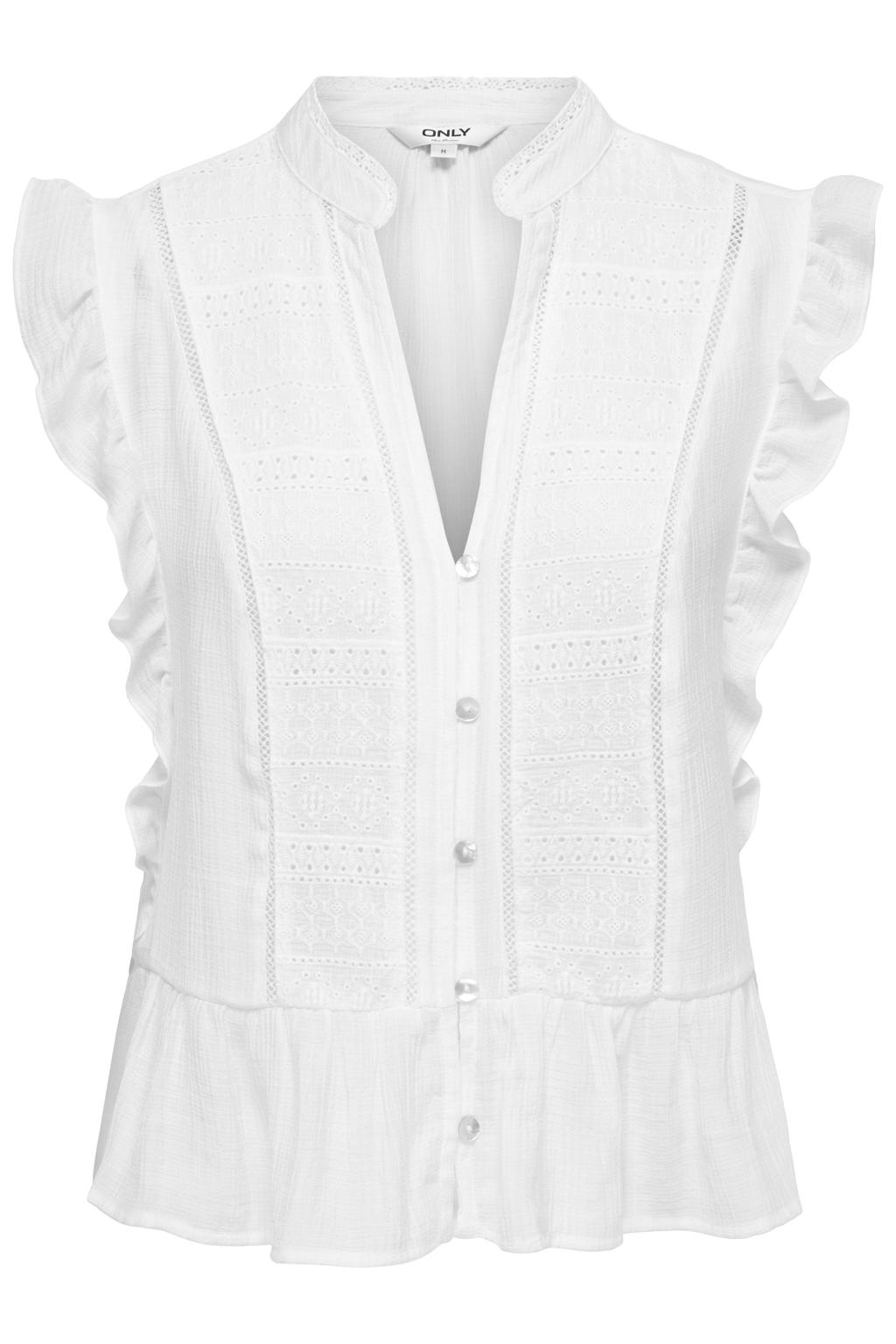 Witte dames ONLY top broderie van viscose met effen en V-hals