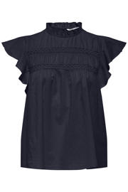 thumbnail: Donkerblauwe dames ONLY top met effen, korte mouwen, ronde hals en broderie