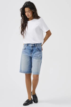 casual short light blue denim