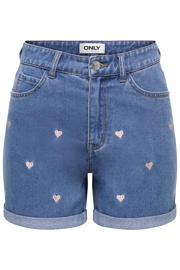 thumbnail: ONLY regular waist denim short met hartjes medium blue denim