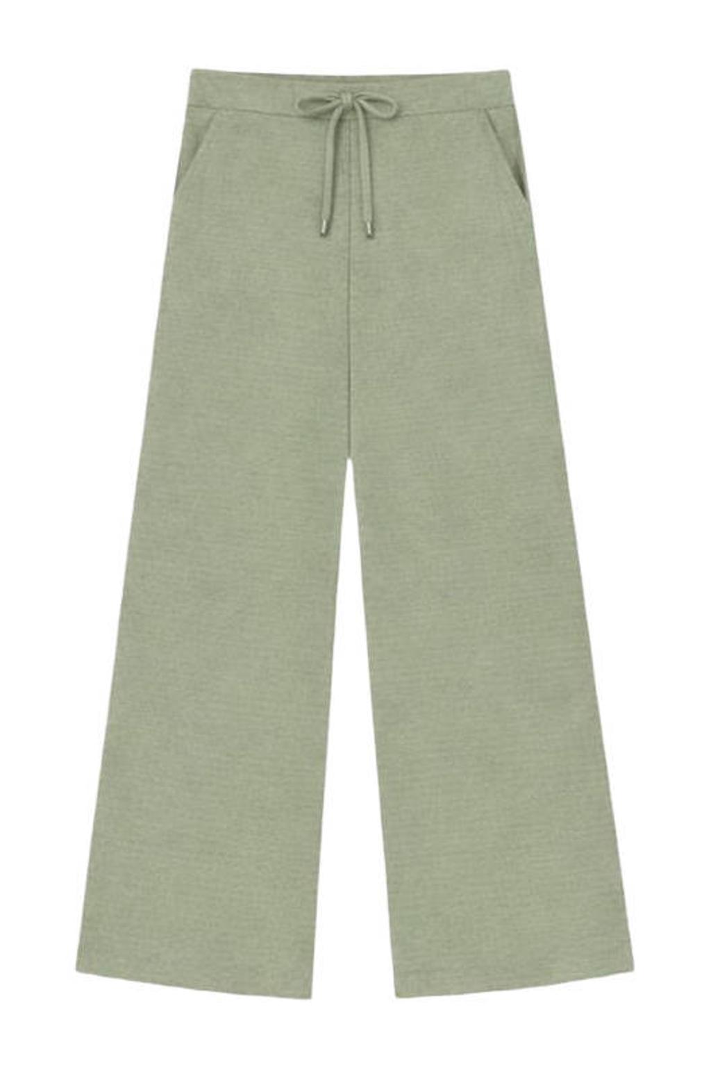 Groene dames Elvira Collections relaxed high waist broek van viscose met effen en elastische tailleband met koord