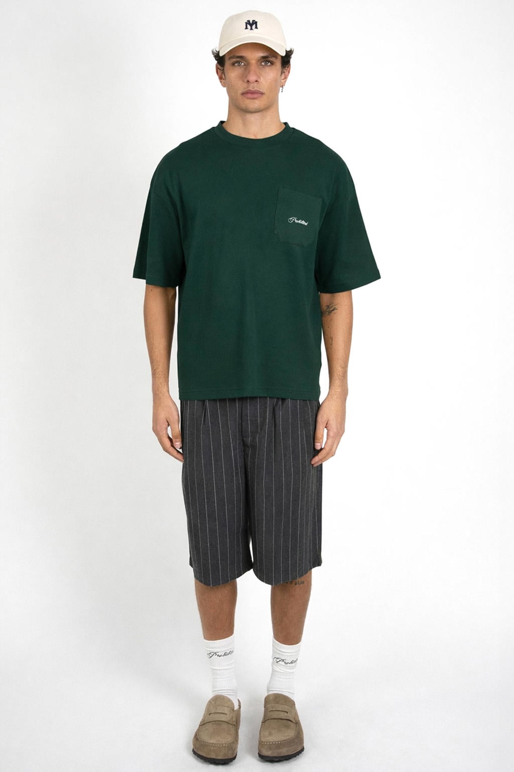 Donkergroene heren Prohibited oversized T-shirt van katoen met effen, korte mouwen, ronde hals en textuur