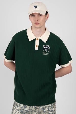 oversized polo rib gebreid donkergroen