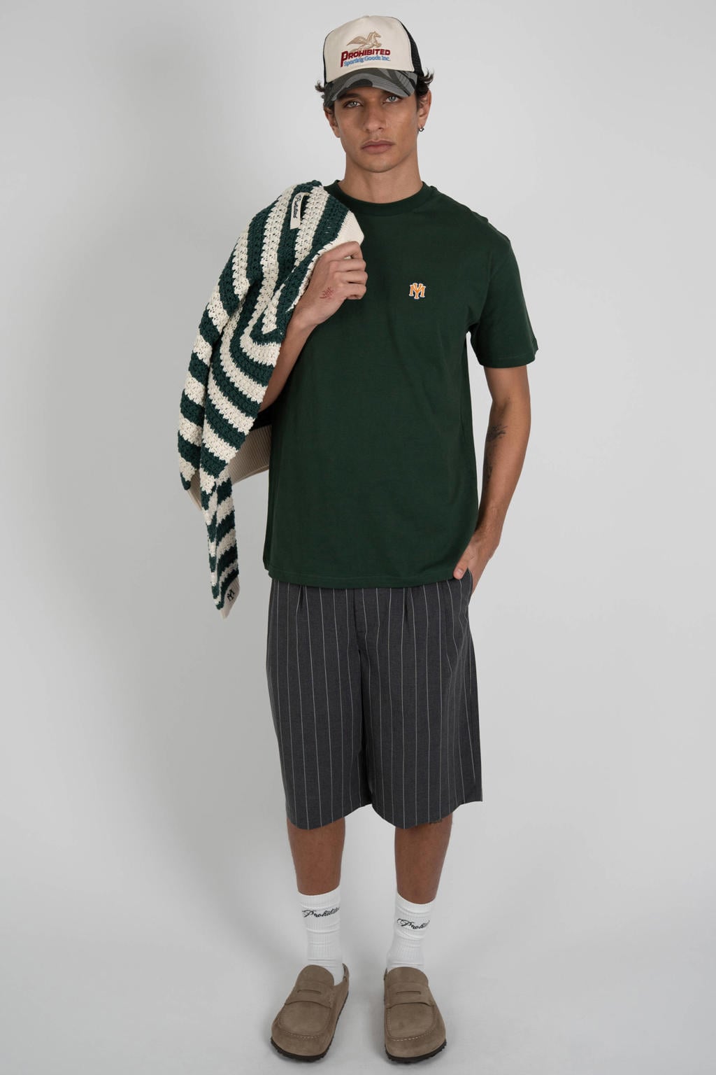 Donkergroene heren Prohibited oversized T-shirt van katoen met backprint, korte mouwen en ronde hals