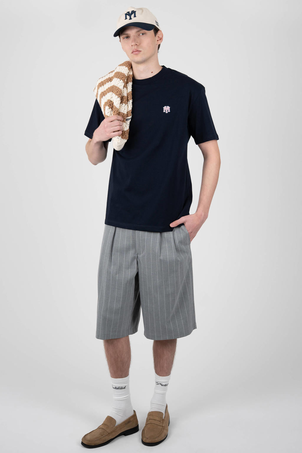 Donkerblauwe heren Prohibited oversized T-shirt van katoen met backprint, korte mouwen en ronde hals