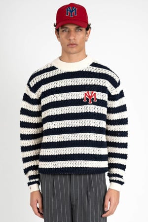 gestreepte gebreide trui donkerblauw