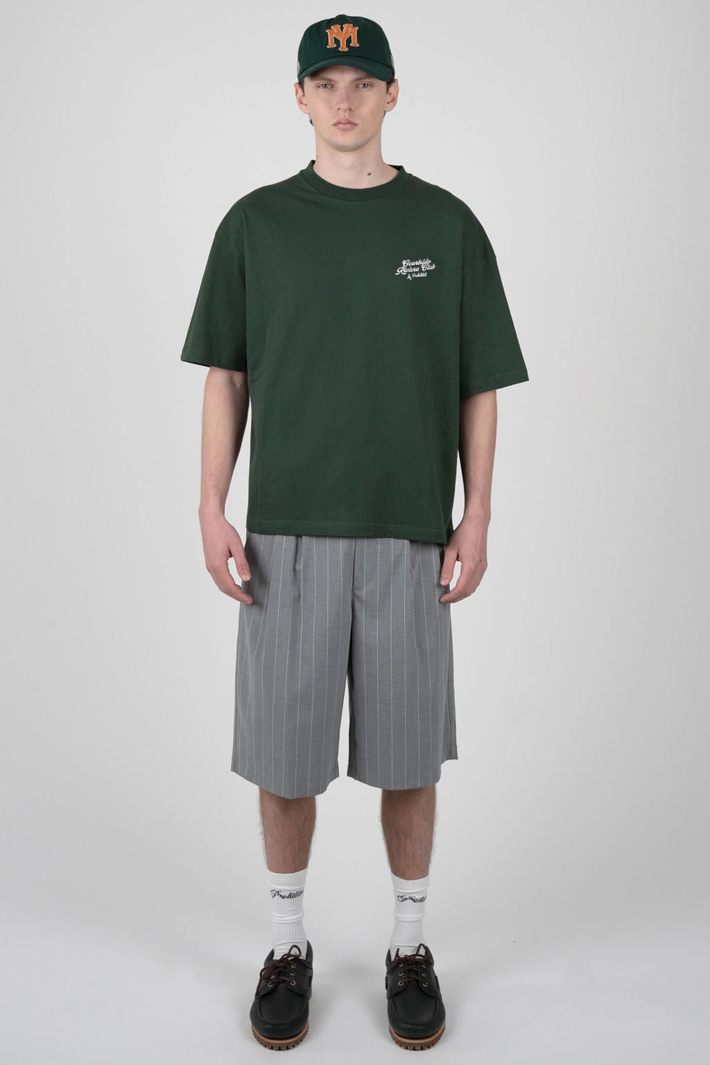 Donkergroene heren Prohibited oversized T-shirt van katoen met backprint, korte mouwen en ronde hals