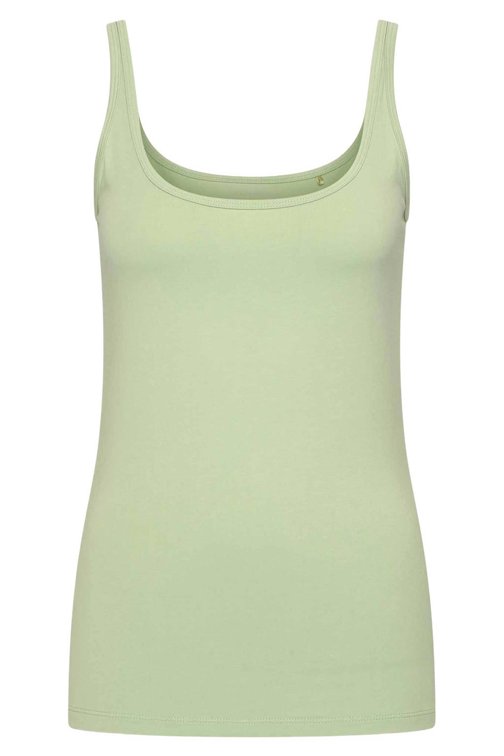 Lichtgroene dames Expresso jersey basis top met effen en ronde hals