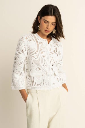 kanten gebreid vest ecru