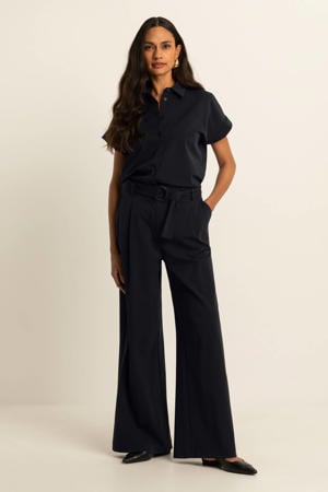 travelstof wide leg high waist palazzo broek