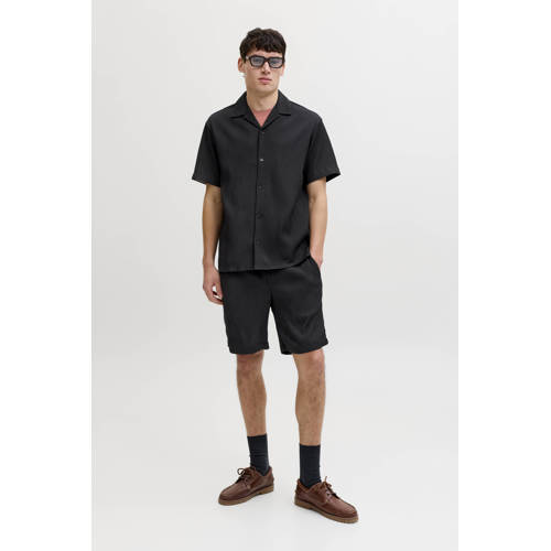 JACK & JONES ESSENTIALS comfort casual overhemd rib gebreid zwart afbeelding