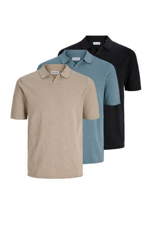regular polo beige fijn gebreid - (set van 3)
