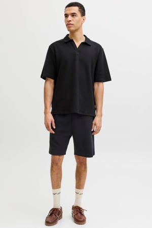 relaxed polo en short met textuur zwart