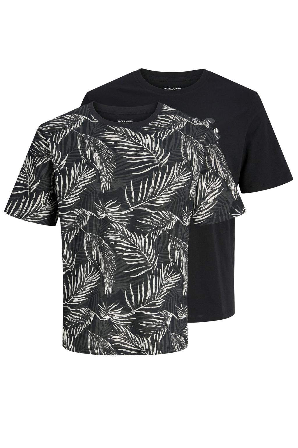 Zwarte heren JACK & JONES ESSENTIALS regular T-shirt set van 2 van katoen met korte mouwen en ronde hals