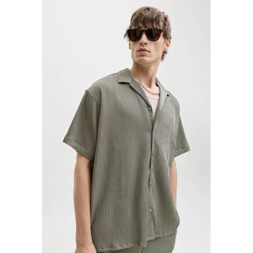 JACK & JONES ESSENTIALS comfort casual overhemd rib gebreid groen afbeelding