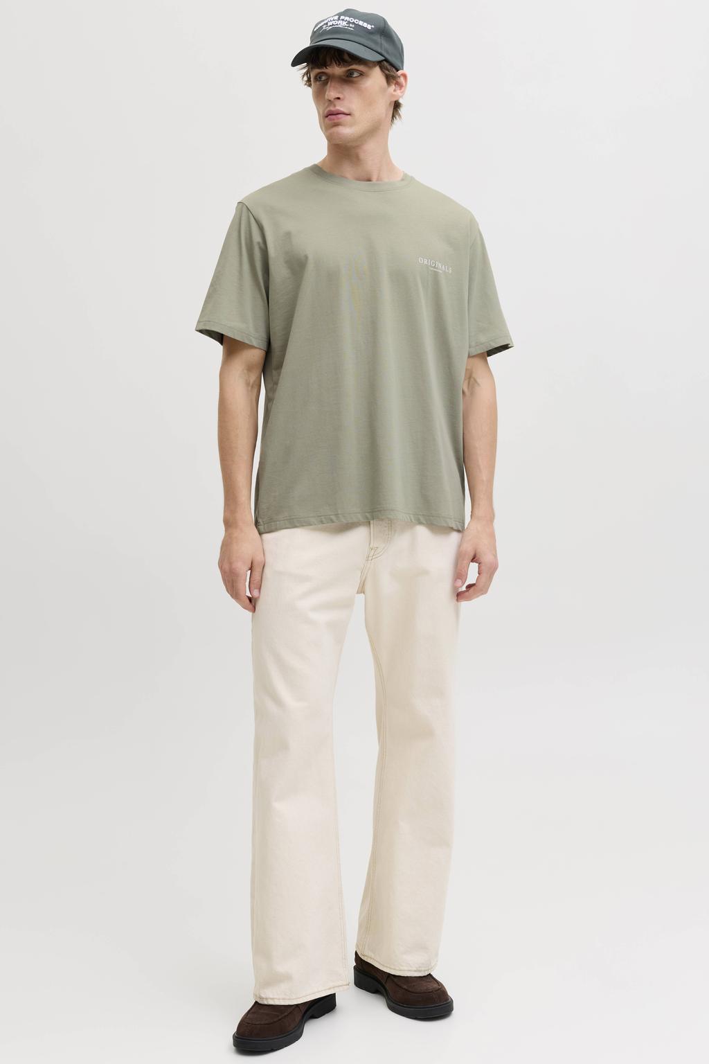 JACK & JONES ORIGINALS regular T-shirt met backprint grijsgroen