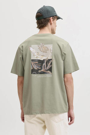regular T-shirt met backprint grijsgroen