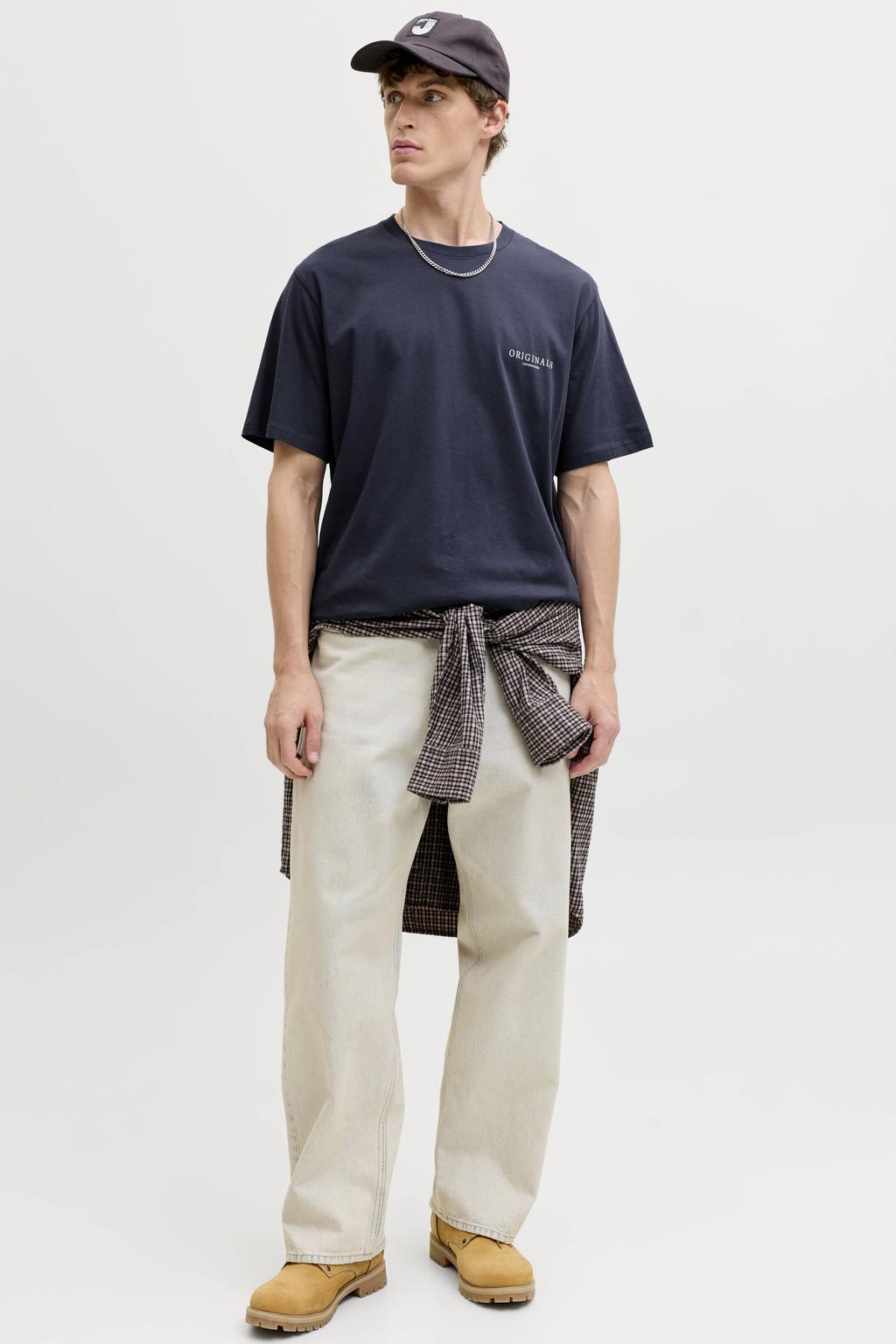 JACK & JONES ORIGINALS regular T-shirt met backprint donkerblauw