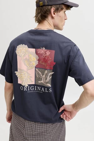 regular T-shirt met backprint donkerblauw