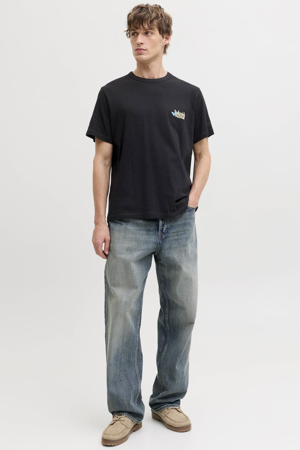 JACK & JONES ORIGINALS relaxed T-shirt met backprint zwart