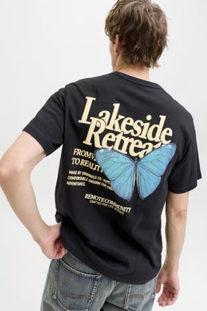 relaxed T-shirt met backprint zwart