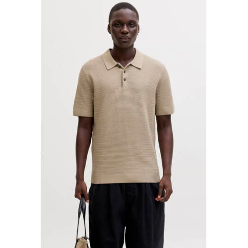 JACK & JONES PREMIUM regular polo beige gebreid afbeelding