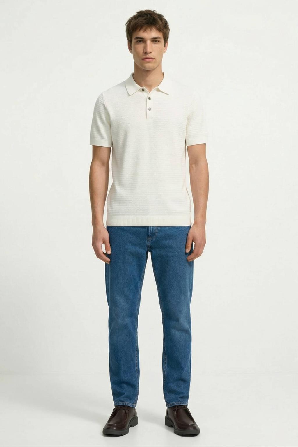 JACK & JONES PREMIUM regular polo ecru gebreid