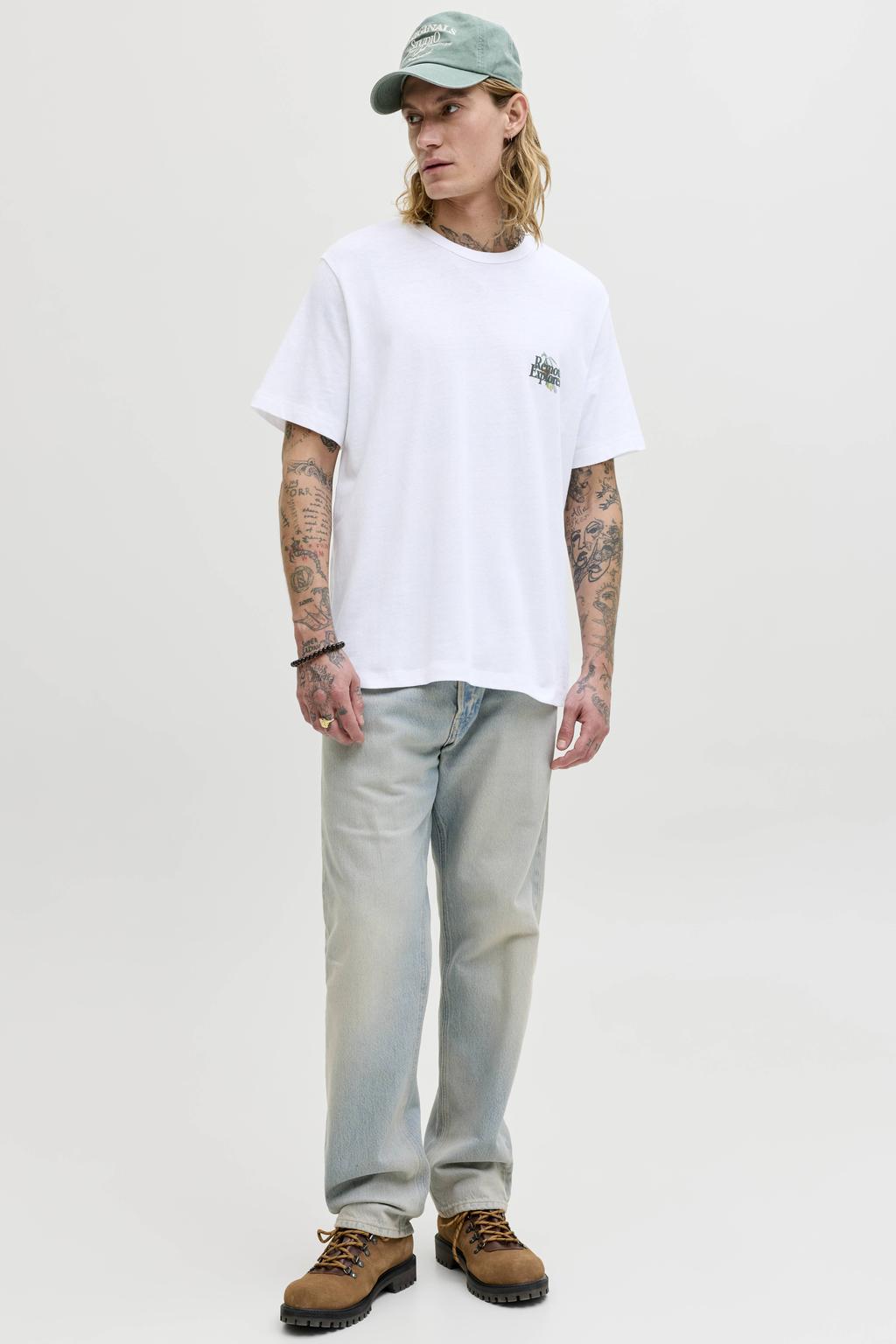 JACK & JONES ORIGINALS relaxed T-shirt met backprint wit