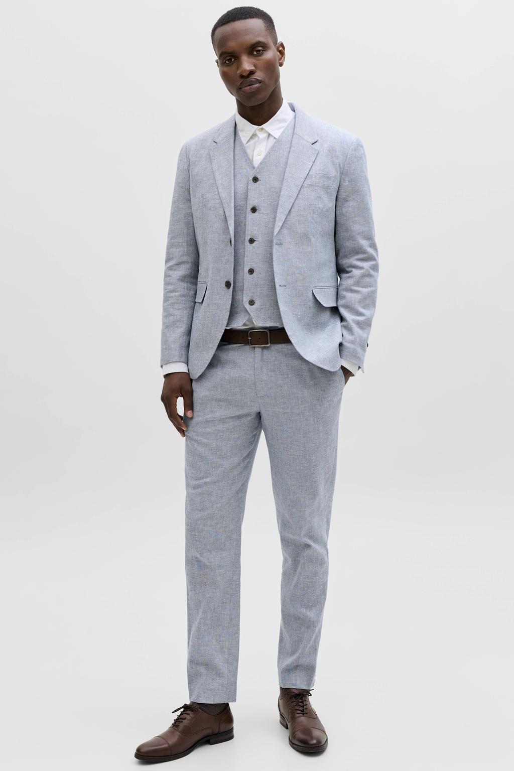 JACK & JONES PREMIUM colbert met linnen blauw
