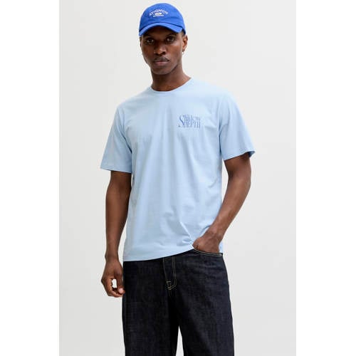 JACK & JONES ORIGINALS relaxed T-shirt met backprint lichtblauw afbeelding