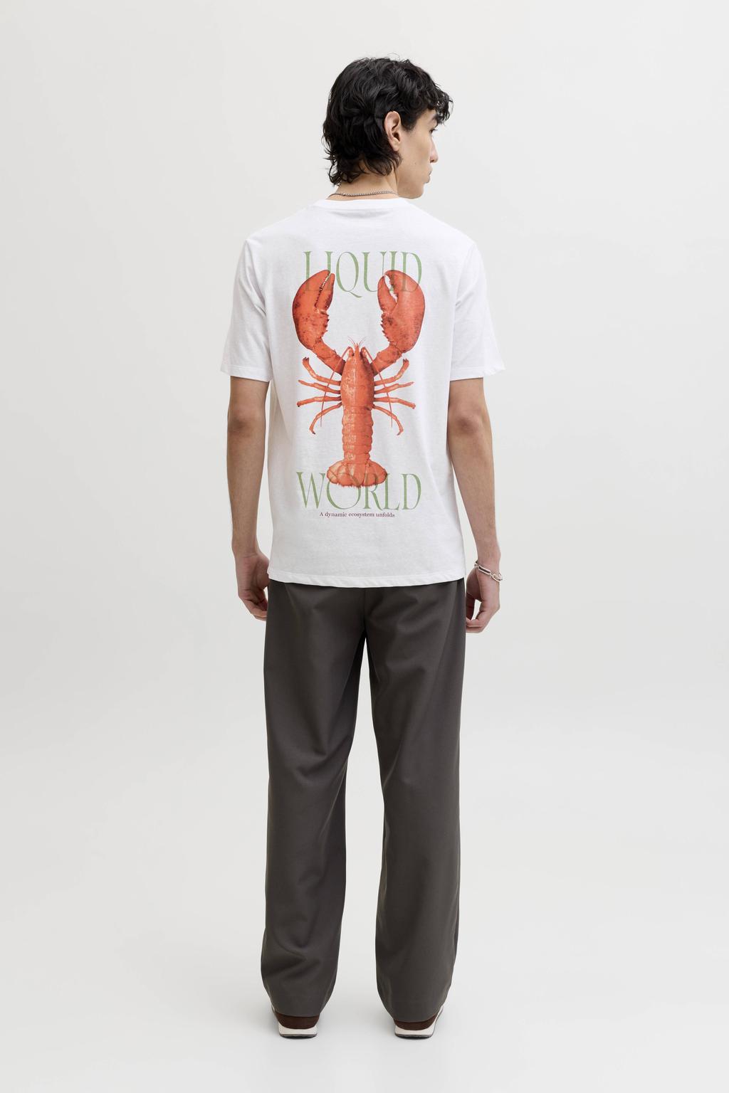 Witte heren JACK & JONES ORIGINALS relaxed T-shirt van katoen met backprint, korte mouwen en ronde hals