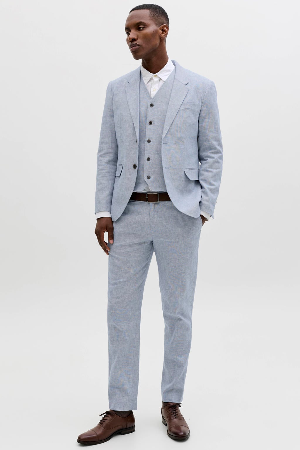 JACK & JONES PREMIUM JPRMARTIN slim pantalon met linnen blauw