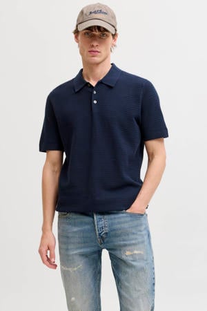 regular polo donkerblauw gebreid