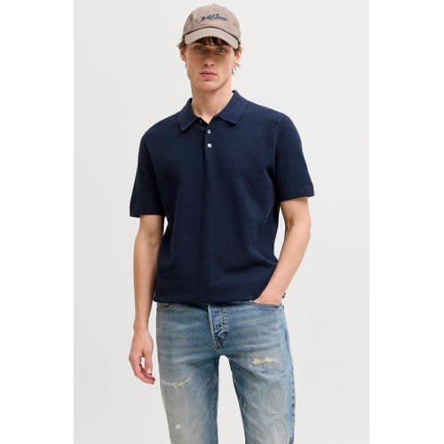 JACK & JONES PREMIUM regular polo donkerblauw gebreid afbeelding