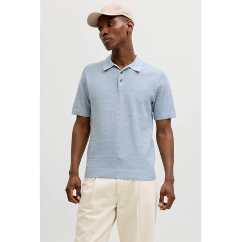 JACK & JONES PREMIUM regular polo lichtblauw gebreid afbeelding