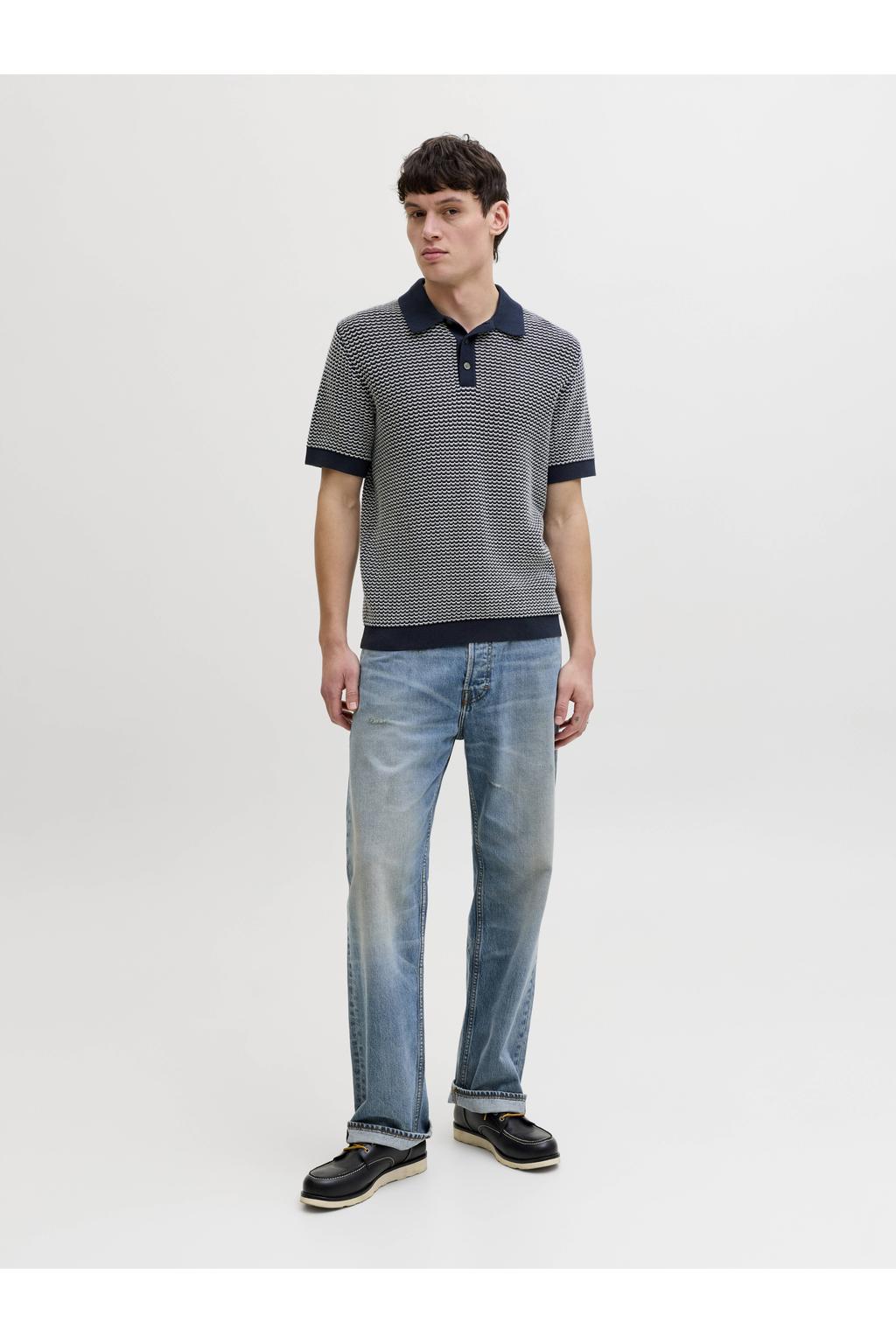 JACK & JONES PREMIUM regular polo gebreid donkerblauw