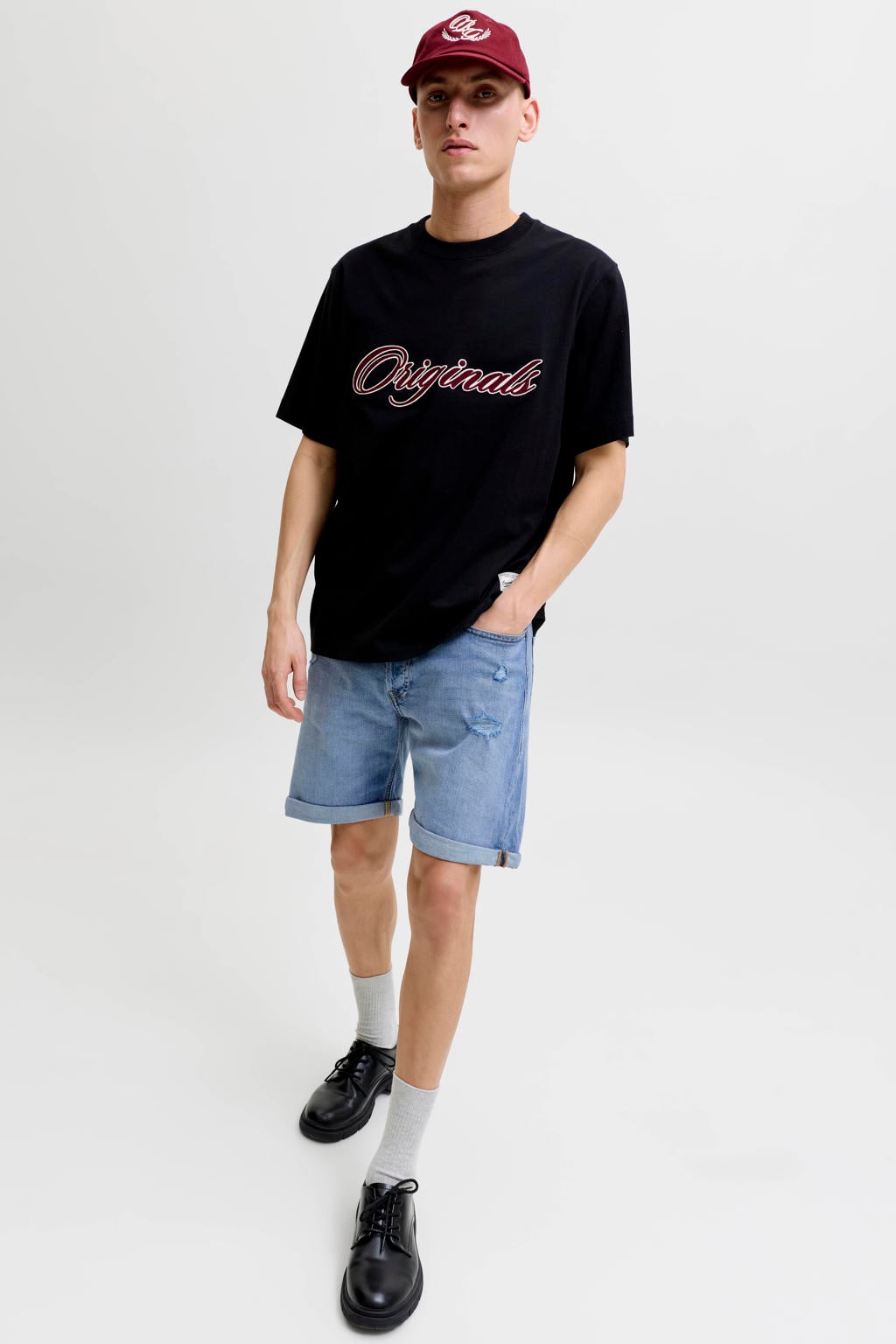 JACK & JONES JEANS INTELLIGENCE regular fit denim short met slijtage - medium blue denim