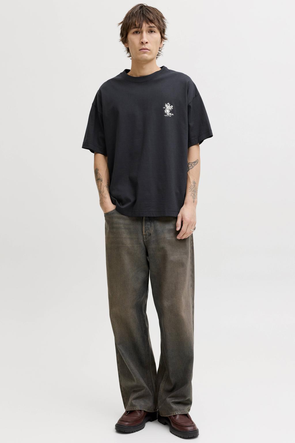 JACK & JONES ORIGINALS relaxed T-shirt met backprint zwart
