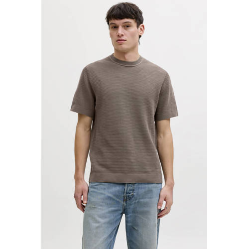 JACK & JONES PREMIUM regular T-shirt taupe met ingebreid patroon afbeelding