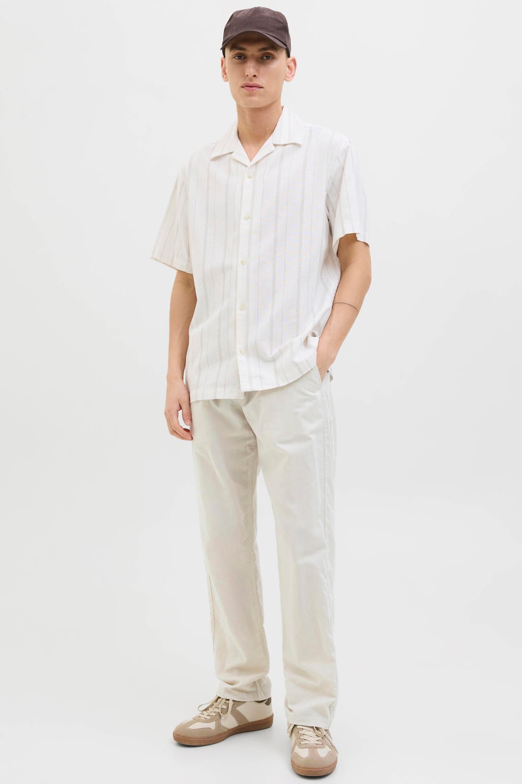 JACK & JONES PANTS STUDIO JPSTKANE relaxed casual broek met linnen ecru