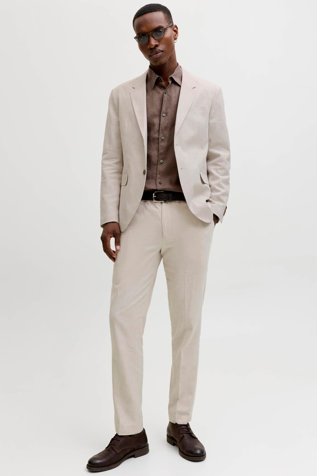 JACK & JONES PREMIUM JPRMARTIN slim pantalon met linnen beige